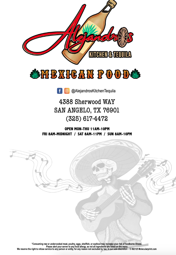 Menu - Alejandro's Kitchen & Tequila